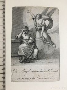 Arte: GRABADO FINALES DEL S. XIX. Un Ángel anuncia a S. Joseph en sueños la Encarnacion.